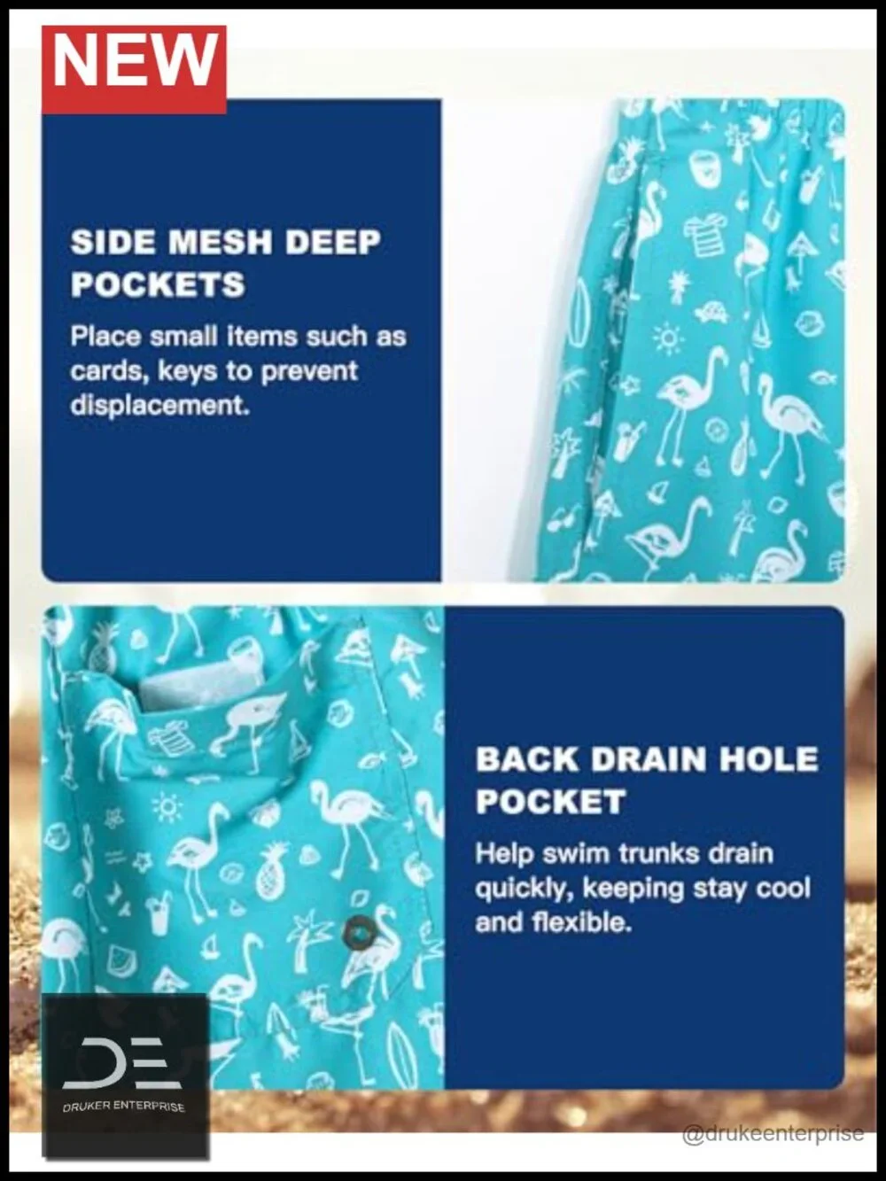 Quick Dry 5 Inch Swim Trunks with Mesh Lining and Drawstring